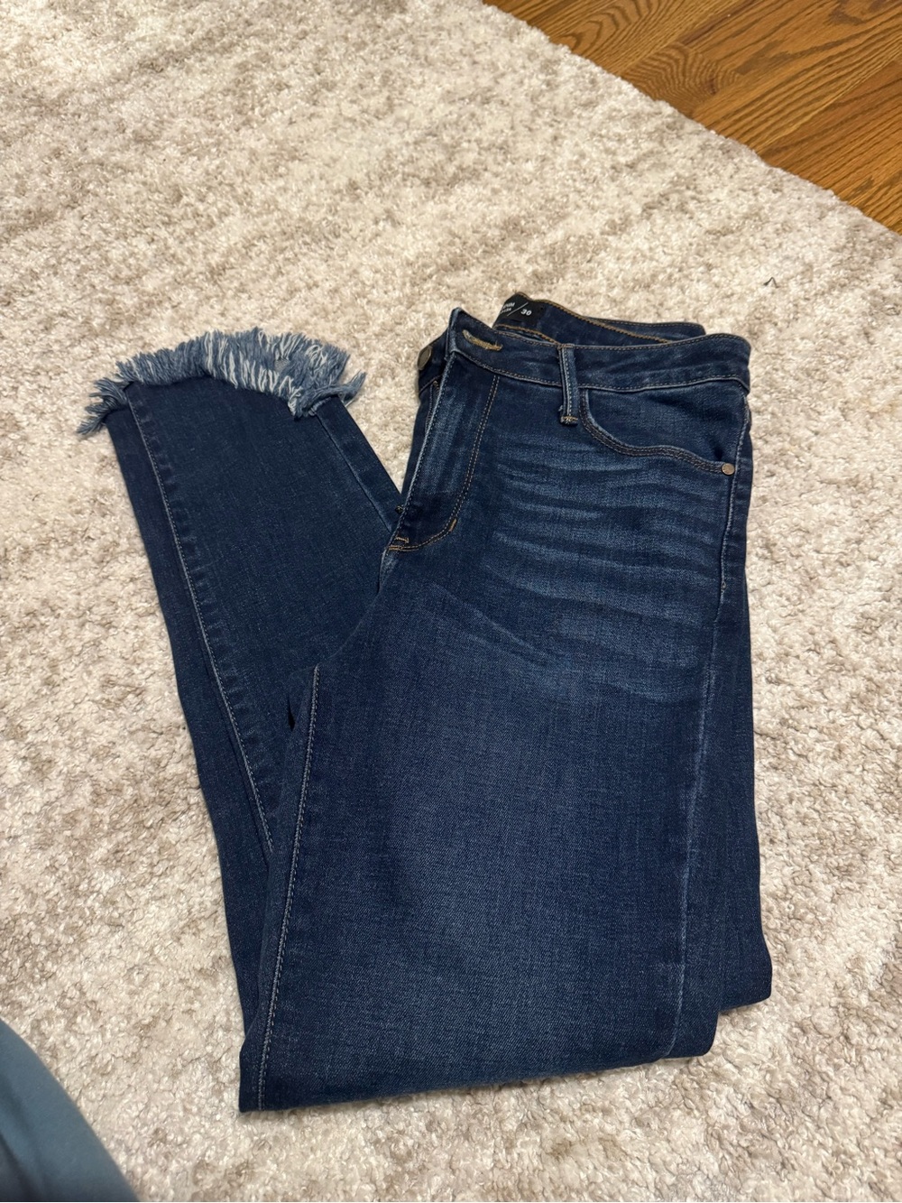 Dark Blue Frayed Hem Skinny Ankle Jeans
